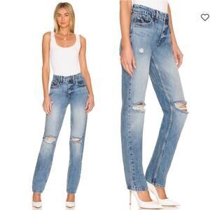 Good American Blue Straight Leg Distressed Jeans